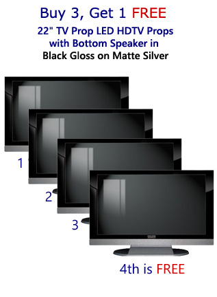 Buy 3 Get 1 Free (4-Pack) 22 Inch HD TV Prop with Bottom Speaker in Gloss Black on Matte Silver
