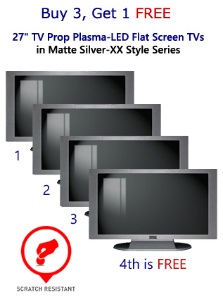 4-Pack of 27" TV Props Plasma-LED Flat Screen TVs in Matte Silver (Buy 3, Get 1 FREE Package)
