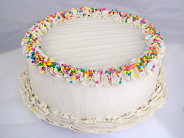 Large Vanilla Frosted Birthday Cake with Pastel Sprinkles
