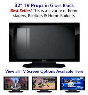 32 TV Props | 32 Inch Prop TVs Black Gloss & Matte Black XX Style with Simple Frame