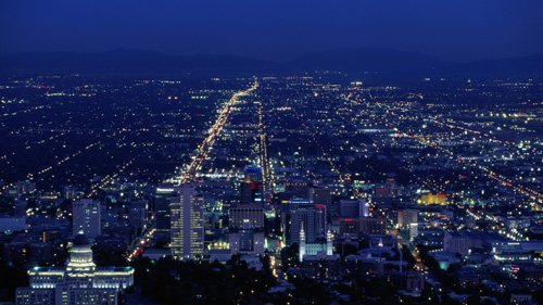 60" TV Screen Image #144 Salt Lake City at Night (Screen Print Only. 60 Inch TV Prop Not Included)