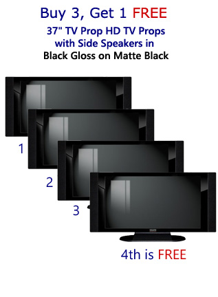 Buy 3 Get 1 Free (4-Pack) of 37" TV Prop HD TVs with Side Speakers in Gloss Black on Matte Black