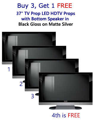 Buy 3 Get 1 Free (4-Pack) 37 Inch HD TV Prop with Bottom Speaker in Gloss Black on Matte Silver