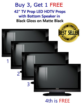 Buy 3 Get 1 Free (4-Pack) of 42" HDTV Prop with Bottom Speaker in Gloss Black on Matte Black