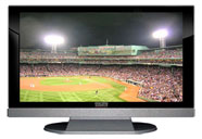 47" TV Prop LED HDTV Prop with Bottom Speaker in Gloss Black on Matte Silver-BB Style Series with Baseball Game 2 Screen