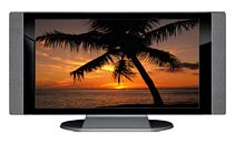 52" TV Prop HD TV Prop with Side Speakers in Gloss Black on Matte Silver-SS Style Series with Tropical Sunset Screen