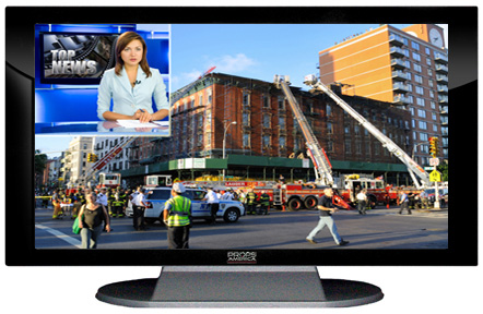 52" TV Prop Plasma-LED Flat Screen TV in Gloss Black on Matte Silver-XX Style Series with Emergency Response News Screen