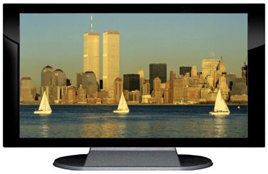 27" TV Prop Plasma-LED Flat Screen TV in Gloss Black on Matte Silver-XX Style Series with Sail Boats in New York City Screen