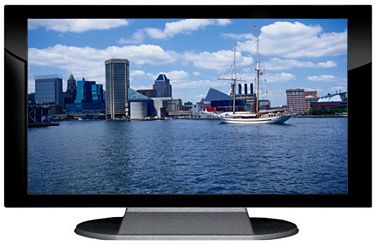 27" TV Prop Plasma-LED Flat Screen TV in Gloss Black on Matte Silver-XX Style Series with Chesapeake Bay Screen