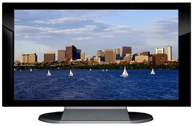 27" TV Prop Plasma-LED Flat Screen TV in Gloss Black on Matte Silver-XX Style Series with Massachusetts Bay in Boston Screen