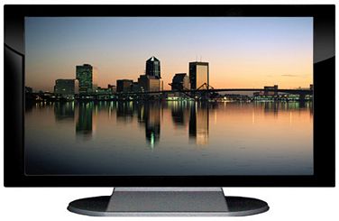 27" TV Prop Plasma-LED Flat Screen TV in Gloss Black on Matte Silver-XX Style Series with Jacksonville at Dusk Screen