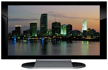 27" TV Prop Plasma-LED Flat Screen TV in Gloss Black on Matte Silver-XX Style Series with Miami at Dusk Screen