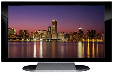 27" TV Prop Plasma-LED Flat Screen TV in Gloss Black on Matte Silver-XX Style Series with Chicago at Sunset Screen