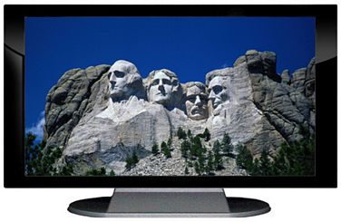 27" TV Prop Plasma-LED Flat Screen TV in Gloss Black on Matte Silver-XX Style Series with Mt. Rushmore Screen