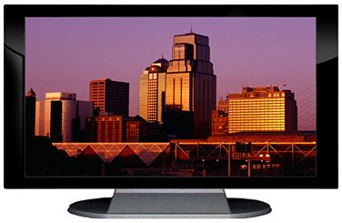 27" TV Prop Plasma-LED Flat Screen TV in Gloss Black on Matte Silver-XX Style Series with Kansas City at Sunset Screen