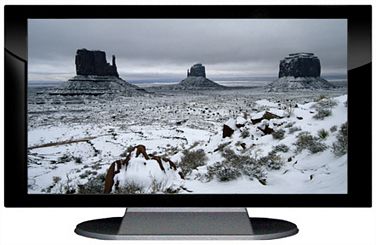 27" TV Prop Plasma-LED Flat Screen TV in Gloss Black on Matte Silver-XX Style Series with Snow in Monument Valley Screen