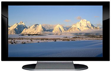 27" TV Prop Plasma-LED Flat Screen TV in Gloss Black on Matte Silver-XX Style Series with Grand Tetons in the Winter Screen