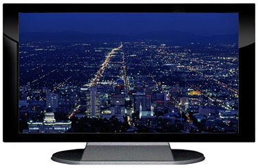 27" TV Prop Plasma-LED Flat Screen TV in Gloss Black on Matte Silver-XX Style Series with Salt Lake City at Night Screen