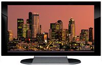 27" TV Prop Plasma-LED Flat Screen TV in Gloss Black on Matte Silver-XX Style Series with Seattle at Dusk Screen