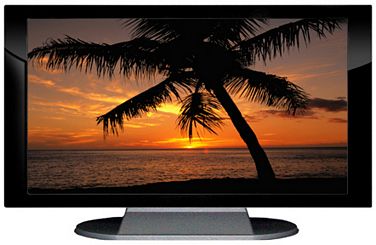 27" TV Prop Plasma-LED Flat Screen TV in Gloss Black on Matte Silver-XX Style Series with Tropical Sunset Screen