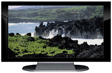 27" TV Prop Plasma-LED Flat Screen TV in Gloss Black on Matte Silver-XX Style Series with Waves against the Lava Rocks Screen