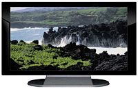 27" TV Prop Plasma-LED Flat Screen TV in Gloss Black on Matte Silver-XX Style Series with Waves against the Lava Rocks Screen