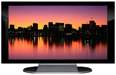 27" TV Prop Plasma-LED Flat Screen TV in Gloss Black on Matte Silver-XX Style Series with San Diego Sunrise Screen