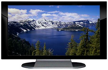 32" TV Prop Plasma-LED Flat Screen TV in Gloss Black on Matte Silver-XX Style Series with Crater Lake Screen