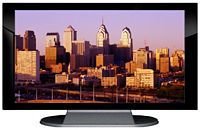 37" TV Prop Plasma-LED Flat Screen TV in Gloss Black on Matte Silver-XX Style Series with Philadelphia at Sunset Screen