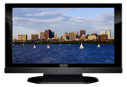 27" TV Prop LED HDTV Prop with Bottom Speaker in Gloss Black on Matte Black-BB Style Series with  Massachusetts Bay in Boston Screen