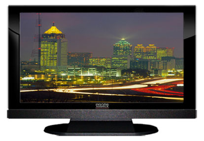 47" TV Prop LED HDTV Prop with Bottom Speaker in Gloss Black on Matte Black-BB Style Series with  Atlanta at Night Screen