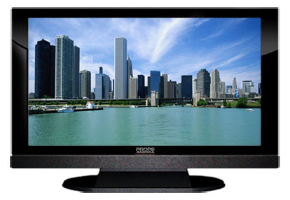 22" TV Prop LED HDTV Prop with Bottom Speaker in Gloss Black on Matte Black-BB Style Series with  Chicago and Lake Michigan Screen