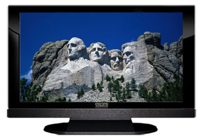 22" TV Prop LED HDTV Prop with Bottom Speaker in Gloss Black on Matte Black-BB Style Series with  Mt. Rushmore Screen