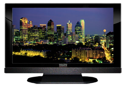 22" TV Prop LED HDTV Prop with Bottom Speaker in Gloss Black on Matte Black-BB Style Series with  Dallas at Night Screen