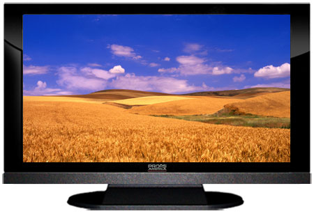 22" TV Prop LED HDTV Prop with Bottom Speaker in Gloss Black on Matte Black-BB Style Series with  Golden Fields Screen