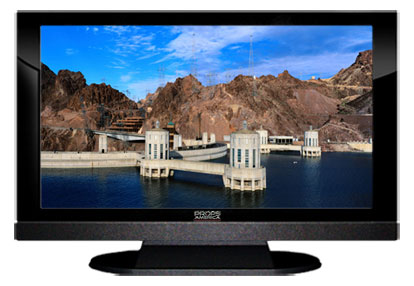 22" TV Prop LED HDTV Prop with Bottom Speaker in Gloss Black on Matte Black-BB Style Series with  Hoover Dam Screen