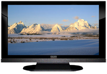 22" TV Prop LED HDTV Prop with Bottom Speaker in Gloss Black on Matte Black-BB Style Series with  Grand Tetons in the Winter Screen