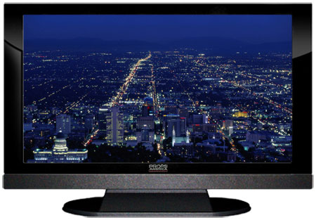 22" TV Prop LED HDTV Prop with Bottom Speaker in Gloss Black on Matte Black-BB Style Series with  Salt Lake City at Night Screen