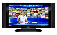 37" TV Prop HD TV Prop with Side Speakers in Gloss Black on Matte Black-SS Style Series with Evening  News Screen