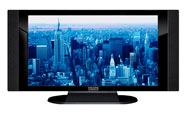 37" TV Prop HD TV Prop with Side Speakers in Gloss Black on Matte Black-SS Style Series with Blue Manhattan Screen