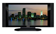 37" TV Prop HD TV Prop with Side Speakers in Gloss Black on Matte Black-SS Style Series with Miami at Dusk Screen