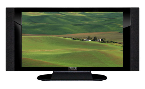 47" TV Prop HD TV Prop with Side Speakers in Gloss Black on Matte Black-SS Style Series with Fields of Green Screen