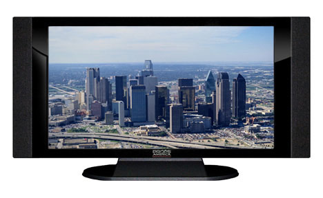 37" TV Prop HD TV Prop with Side Speakers in Gloss Black on Matte Black-SS Style Series with Dallas Screen