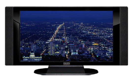 22" TV Prop HD TV Prop with Side Speakers in Gloss Black on Matte Black-SS Style Series with Salt Lake City at Night Screen