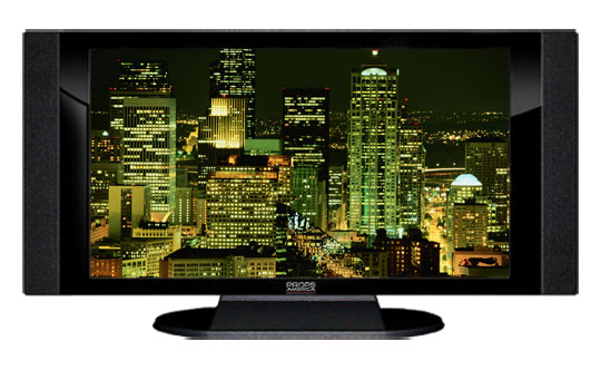 22" TV Prop HD TV Prop with Side Speakers in Gloss Black on Matte Black-SS Style Series with Seattle at Night Screen