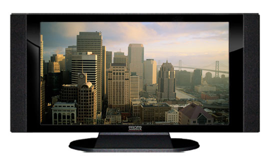 47" TV Prop HD TV Prop with Side Speakers in Gloss Black on Matte Black-SS Style Series with San Francisco Screen