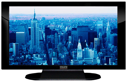 52" TV Prop Plasma-LED Flat Screen TV in Gloss Black on Matte Black-XX Style Series with Blue Manhattan Screen