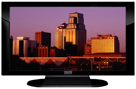 42" TV Prop Plasma-LED Flat Screen TV in Gloss Black on Matte Black-XX Style Series with Kansas City at Sunset Screen