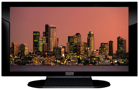 32" TV Prop Plasma-LED Flat Screen TV in Gloss Black on Matte Black-XX Style Series with Seattle at Dusk Screen