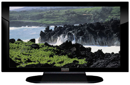 22" TV Prop Plasma-LED Flat Screen TV in Gloss Black on Matte Black-XX Style Series with Waves against the Lava Rocks Screen